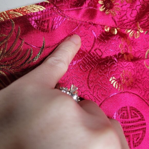 Solz Squirrel Vintage Chinese Satin Kimono One Size Pink Embroidered floral - Picture 6 of 14